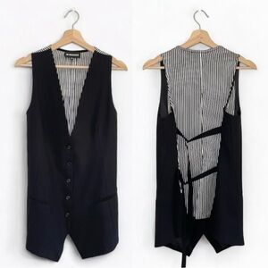 Ann Demeulemeester Waistcoat Virgin Wool Silk Mixed Media Longline Vest Black 38